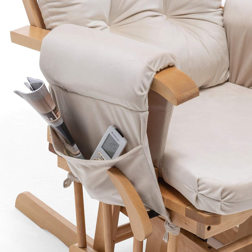 SyyBhb Glider Rocker Replacement Cushions with Storage Pocket, 5PCS, Soft Velvet Thickened, Washable Nonslip, Universal for Use in Glider Rocking Chair, Beige