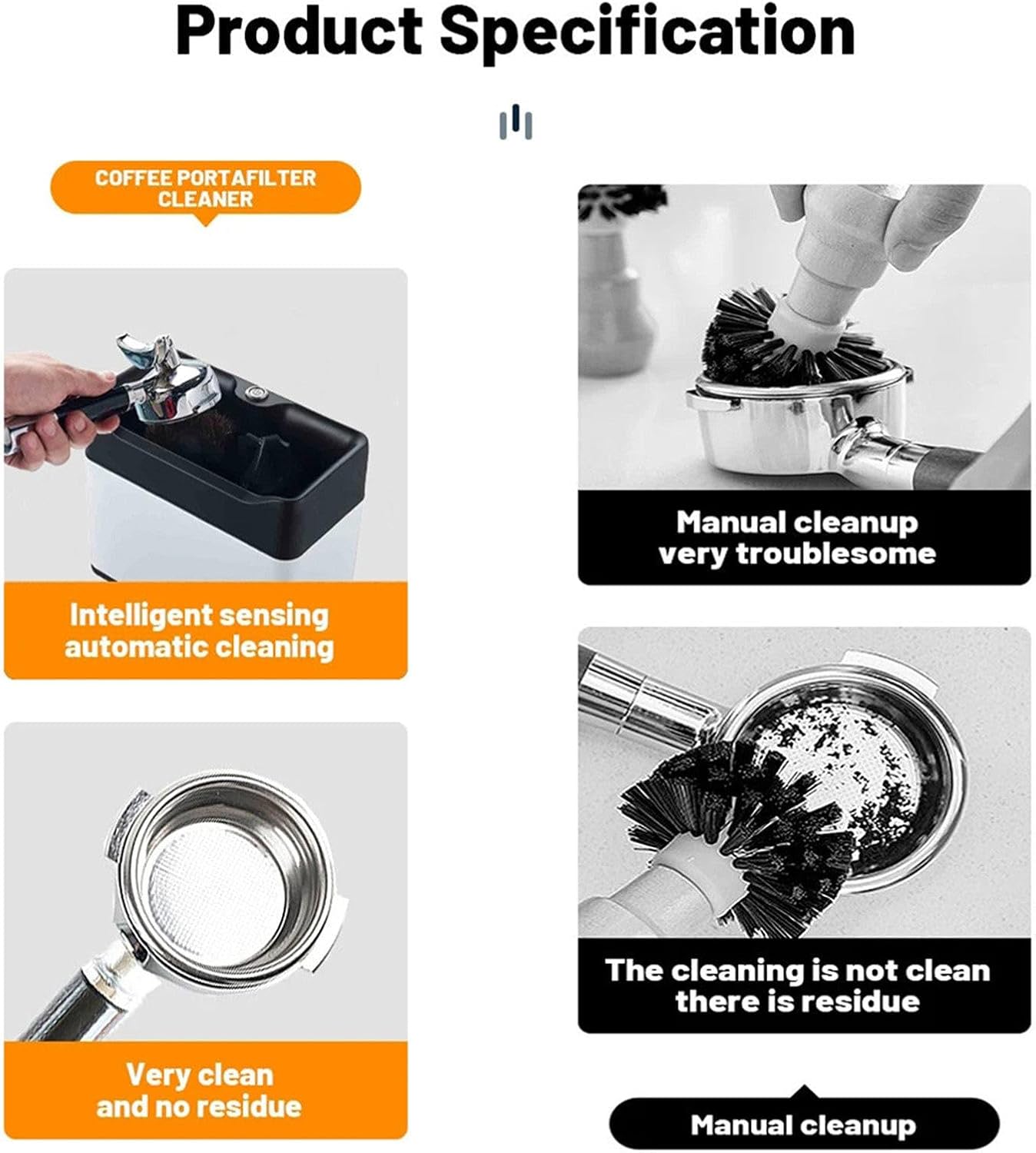 Electric Portafilter Cleaning Machine, Automatic Coffee Grounds Cleaning Machine, Portafilter Cleaning Machine with 3 Scrapers