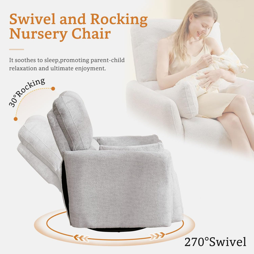 Oversized Power Swivel Rocker Recliner Glider Nursery Chair Large Rocking Recliner for Adults with USB,Type-C Ports,2 Pillows Electric Rocking Reclining Chairs for Living Room,Bedroom,Suede,Gray