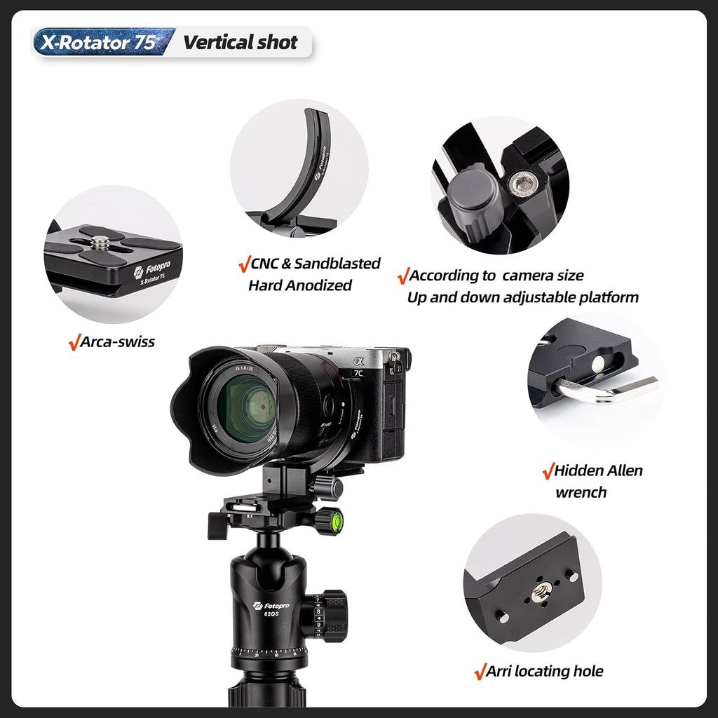 Fotopro 57inch Carbon Fiber Tripod Bundle with Rotatable Collar Tripod Lens Mount Rings