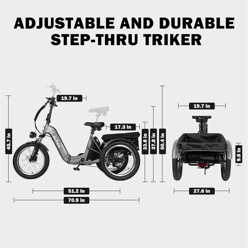 ACTBEST Triker Electric Bike, Peak 1200W Brushless Motor Folding Trike Ebike, 748.8Wh Removable Battery,Up to 70 Miles,Step-Thru 3 Wheel Electric Bicycle,20X3.0 Fat Tire Tricycle for Adults