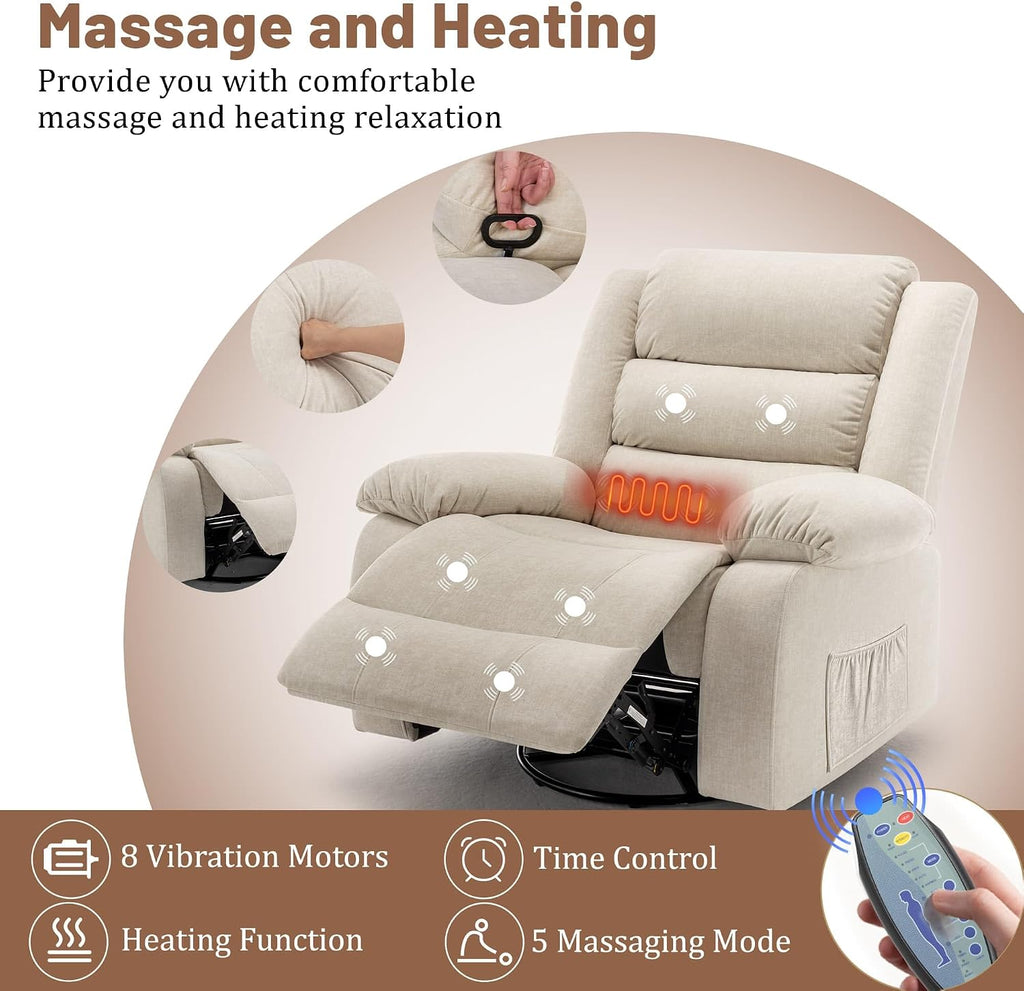 Korser Rocker Recliner Chairs for Adults, Oversized Recliner with Massage and Heating Function, 360° Swivel Nursery Rocking Chairs, Extra Wide Recliner Chair for Bedroom and Living Room
