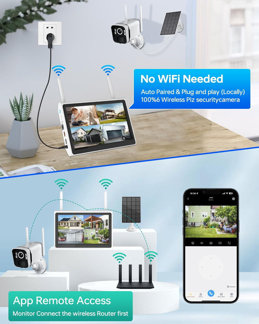 Solar Security Cameras Wireless Outdoor: 2.5K/4MP UHD Battery Solar Powered Home Security Wifi System with 10' LCD Monitor, 10CH NVR Color Night Vision Smart Motion Alert 2-Way Audio 64GB Storage