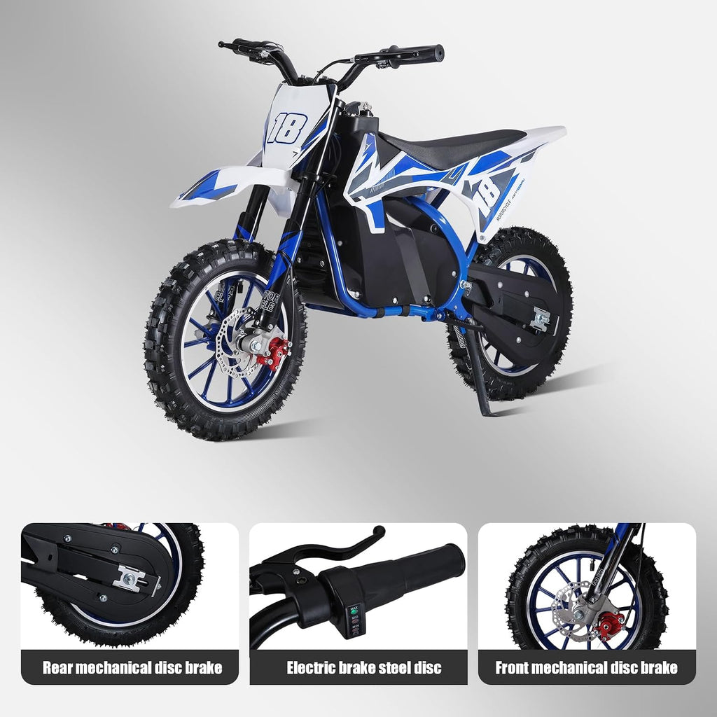 36V Electric Kid Dirt Bike,Off Road Mini Motorcycle,350W Motor Rocket Motorcycle Speed Up to 25 MPH,10 Inch Tires Dirt Bike,Mini Off Road Electric Vehicles Blue