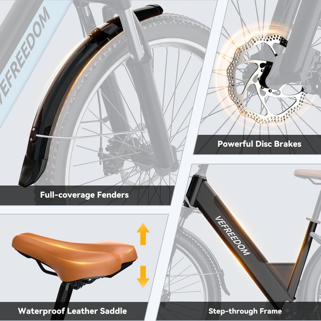 Electric Bike for Adults 1000W 1500W Peak Motor 15AH 20AH Removable Battery 70Miles 80Miles UL 2849 Certified Electric Commuter Bike Front Suspension Ebike