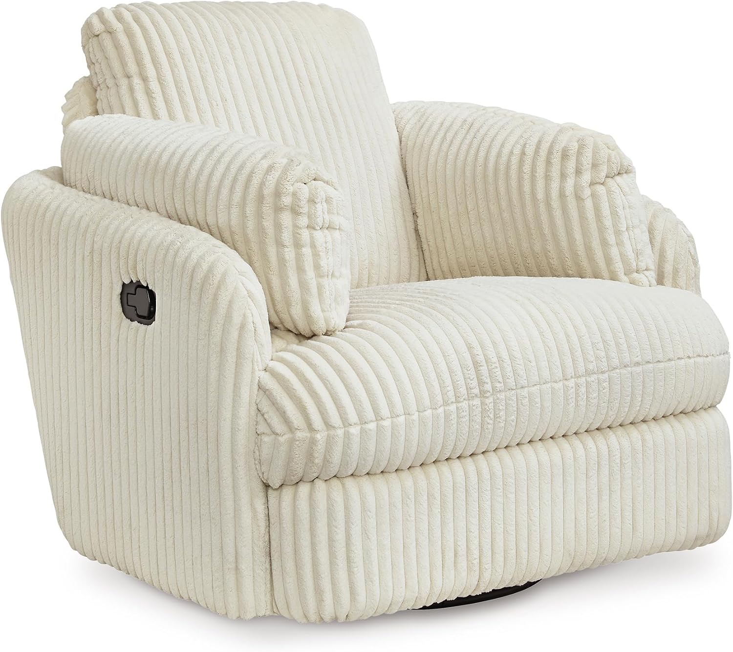 Signature Design by Ashley Tie-Breaker Cozy Contemporary Manual Press-Back Swivel Glider Rocker Recliner with 2 Bolster Pillows and Hidden Storage, White