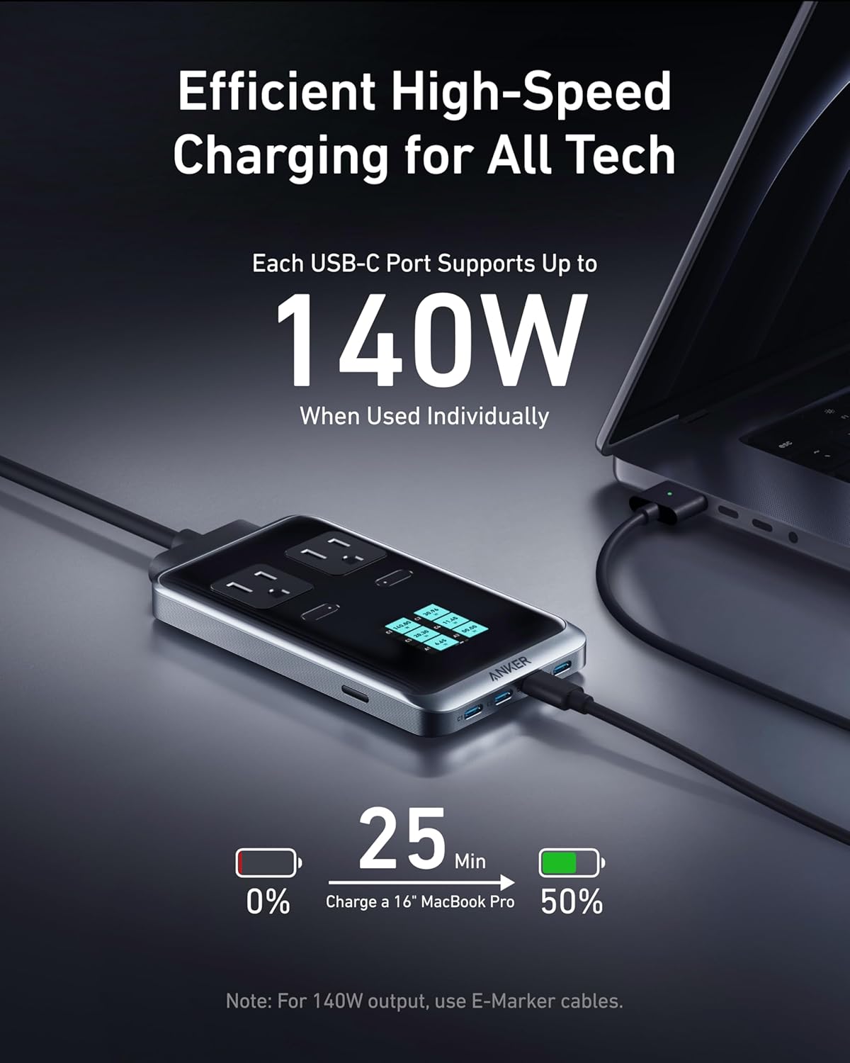 Anker Prime Power Bank, 9,600mAh Battery Pack with 65W Output, Built-in AC Plug with Anker Prime Charging Station, 240W 8-in-1 USB C Power Strip, 5 ft Detachable Extension Cord, 2 AC, 4 USB C, 2 USB A