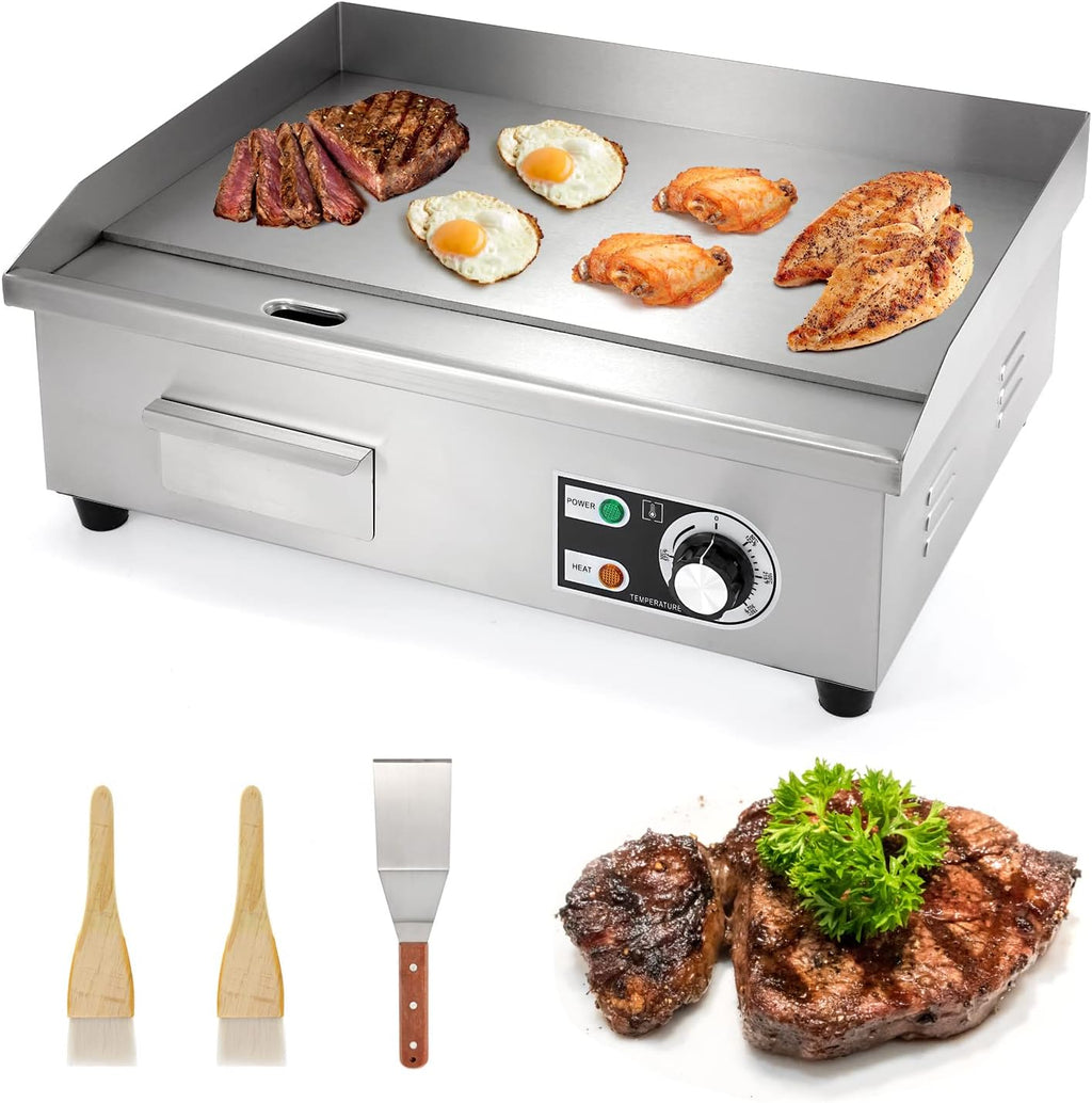 WICHEMI Commercial Electric Griddle 22' 3000W Flat Top Grill Countertop Griddle Stainless Steel Teppanyaki Grill w/Iron Cooking Plate for Restaurant Kitchen, 110V