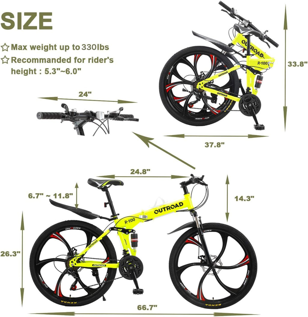 26 ich Folding Mountain Bike, 21 Speed High Carbon Steel Mountain Bike for Adults with 26 Inches Durable Tires, Front Suspension Folding Bicycle for Women and Man | 26 ich, High Carbon Steel, Durable Tires, Front Suspension, Folding Bicycle