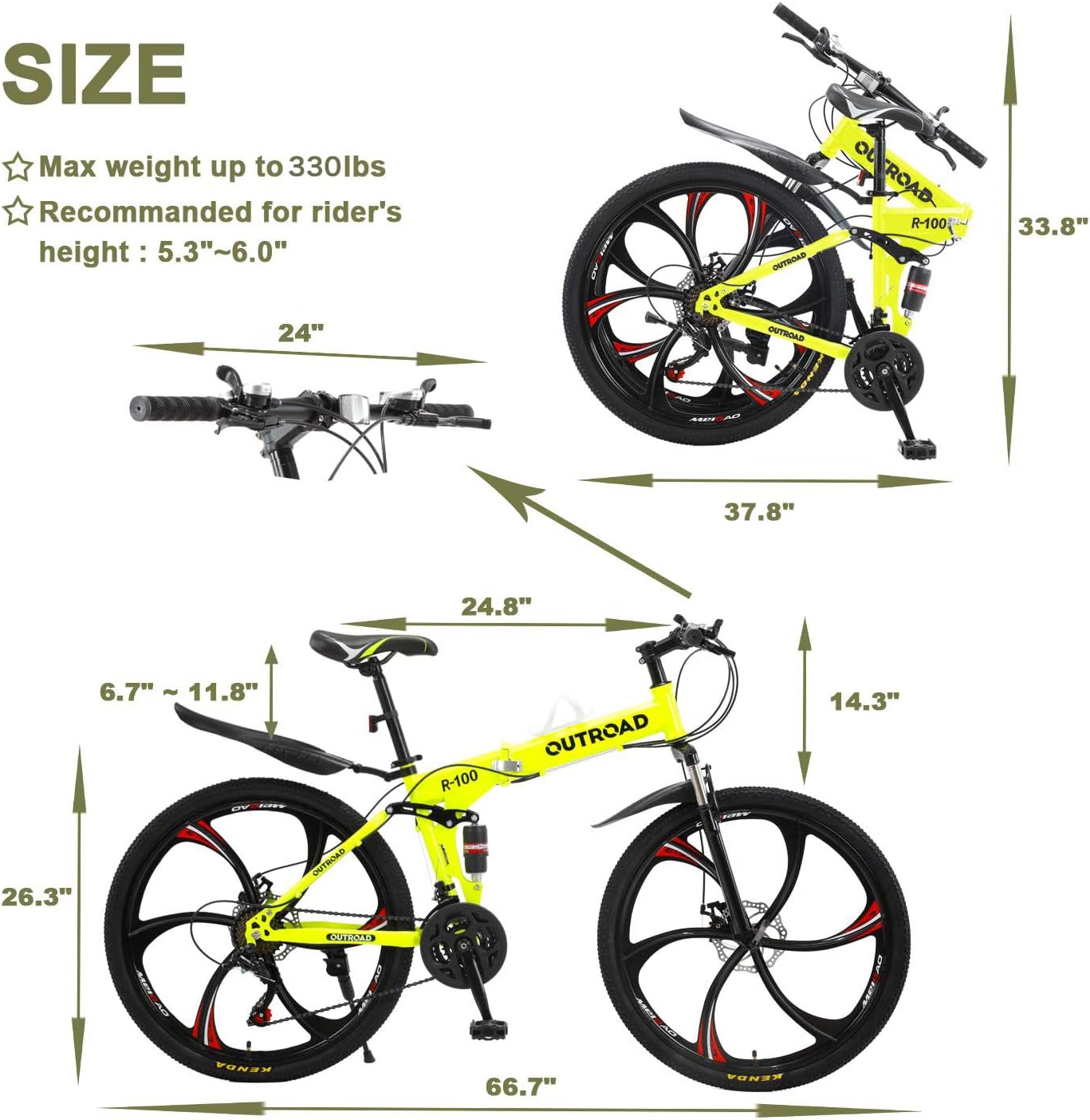 26 ich Folding Mountain Bike, 21 Speed High Carbon Steel Mountain Bike for Adults with 26 Inches Durable Tires, Front Suspension Folding Bicycle for Women and Man | 26 ich, High Carbon Steel, Durable Tires, Front Suspension, Folding Bicycle