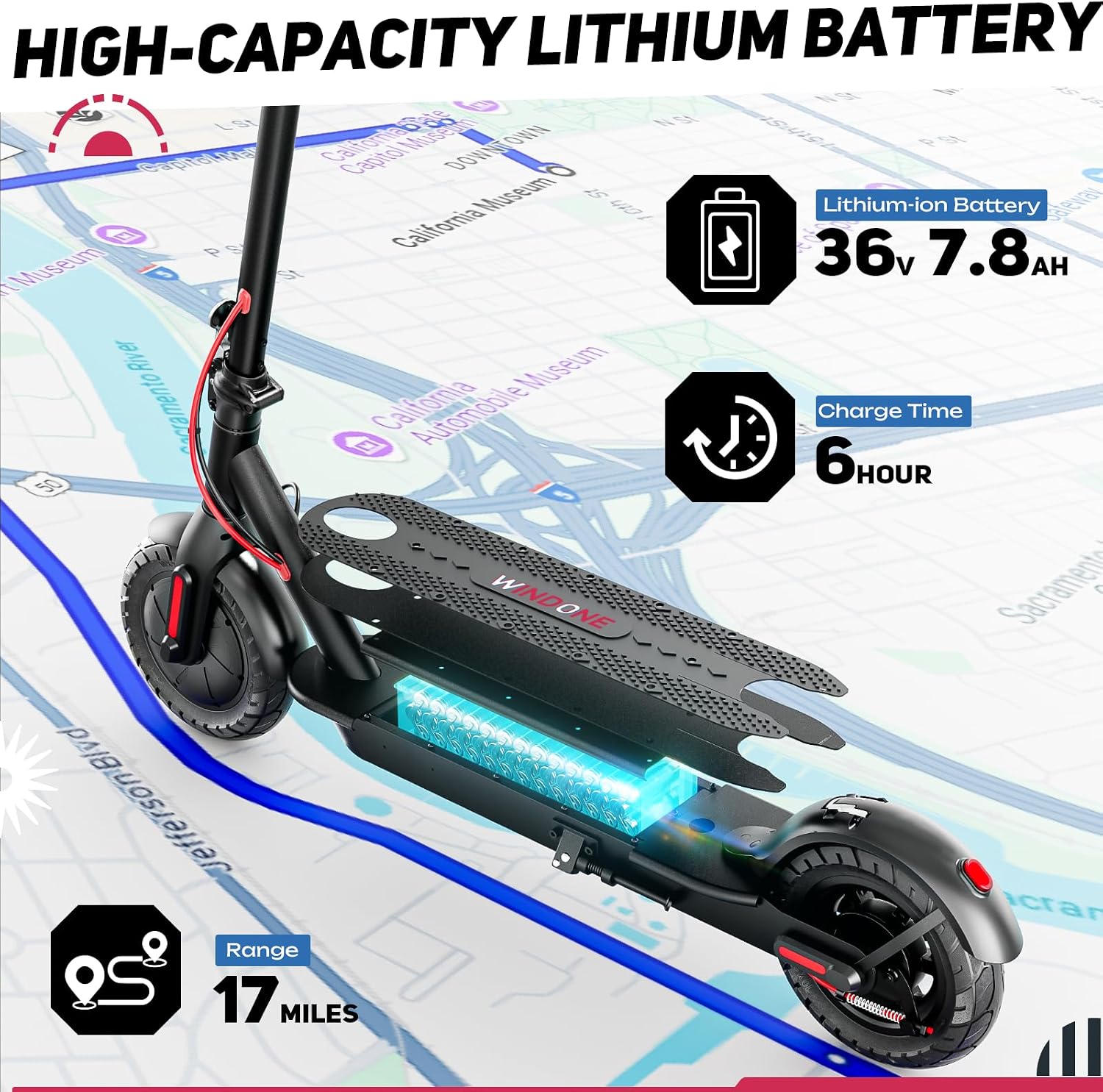 Windone Electric Scooter for Adults, 430W Peak Motor, 19MPH & 17-Mile Range, Foldable Commuter Scooter with 10' Shock-Absorbing Tires & Dual Braking System (UL 2272 Certified)