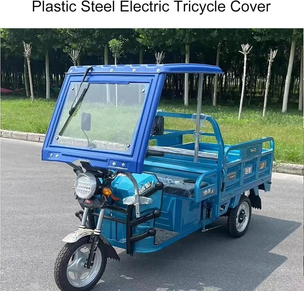 Electric Tricycle Cover, Heavy Duty 3 Wheel Bicycle Cover, 3 Wheel Cargo with Trike Windshield, All-Season Tricycle Clothing, Ideal for Carrying Cargo Electric Powered Tricycles(Blue)