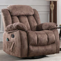 INZOY Rocker Recliner with Heat and Vibration, Manual Swivel Rocking Chair with Vibrating Massage, Comfy Padded Overstuffed Soft Fabric Heated Recliner (Brown)