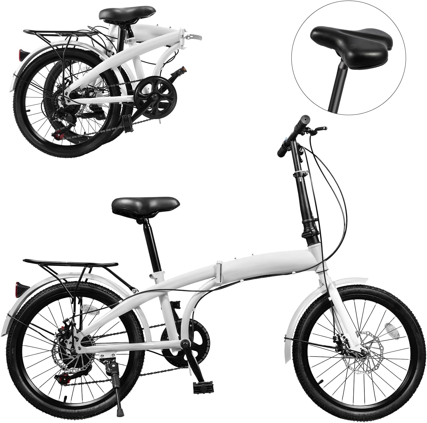 20' Foldable Bicycle, 7 Speed Non-Slip Folding Bike W/Dual Disc Brake & Adjustable Design, Folding Bikes for Adult City Commuter Bicycle