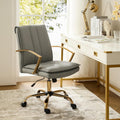 HULALA HOME Faux Leather Office Chair, Modern Adjustable Swivel Rocking Rolling Wheels Computer Desk Chair with Gold Legs and Arms, Upholstered Study Chair (Grey)