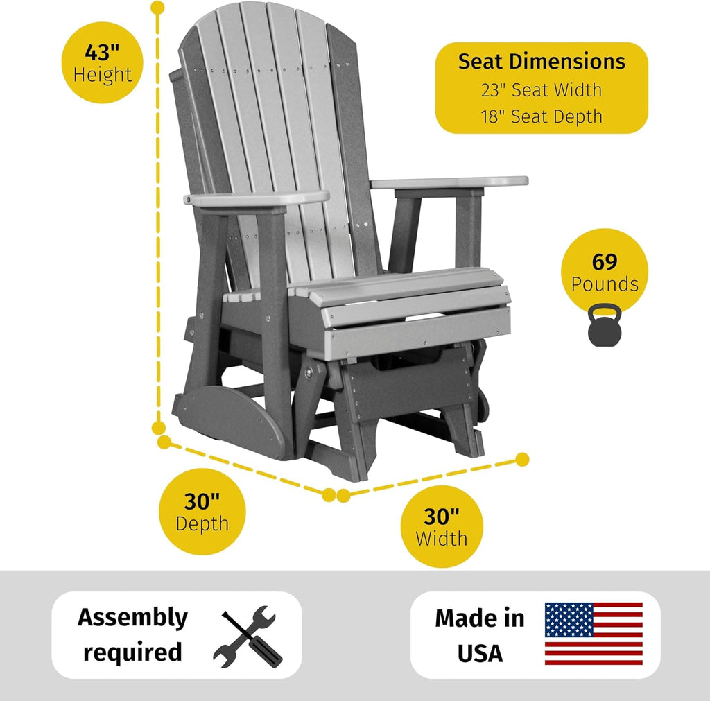 LuxCraft 2' Adirondack Glider Chair, Outdoor Patio Rocking Glider, Gliding Rocker for Outside (Lime Green & Black)