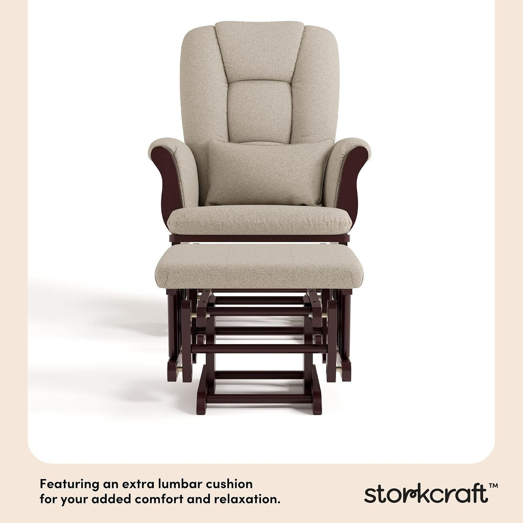 Storkcraft Tuscany Custom Glider and Ottoman with Free Lumbar Pillow (Espresso/Taupe Swirl) - Cleanable Upholstered Comfort Rocking Nursery Chair with Ottoman