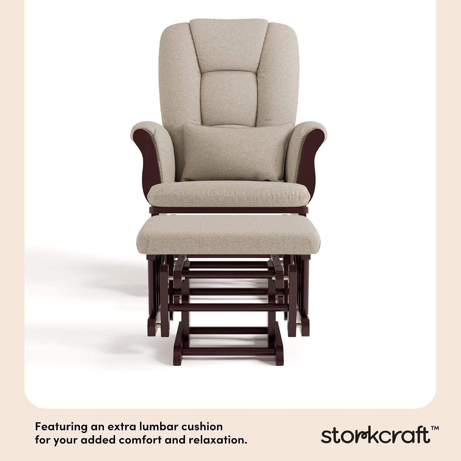 Storkcraft Tuscany Custom Glider and Ottoman with Free Lumbar Pillow (Espresso/Taupe Swirl) - Cleanable Upholstered Comfort Rocking Nursery Chair with Ottoman