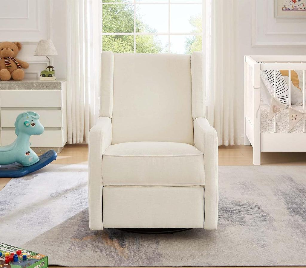 Nursery Glider Recliner Chair for Adults, Modern Swivel Rocker Recliners with Footrest, Comfy Chenille Rocking Chair Nursery for Living Room, Bedroom, Beige