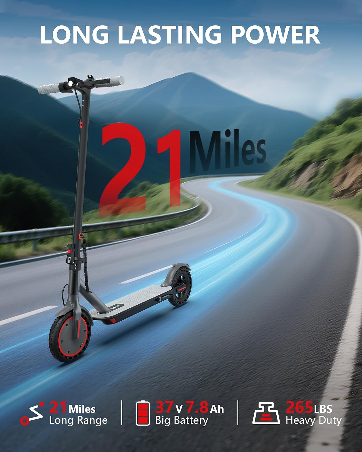 NAVIC Electric Scooter with Dual Suspension, 8.5'/10' Tires, 350W/500W Motor, 19/22 Mph, Max 22/25/27/49Miles Range, Foldable E Scooter for Adults with Braking, App Control