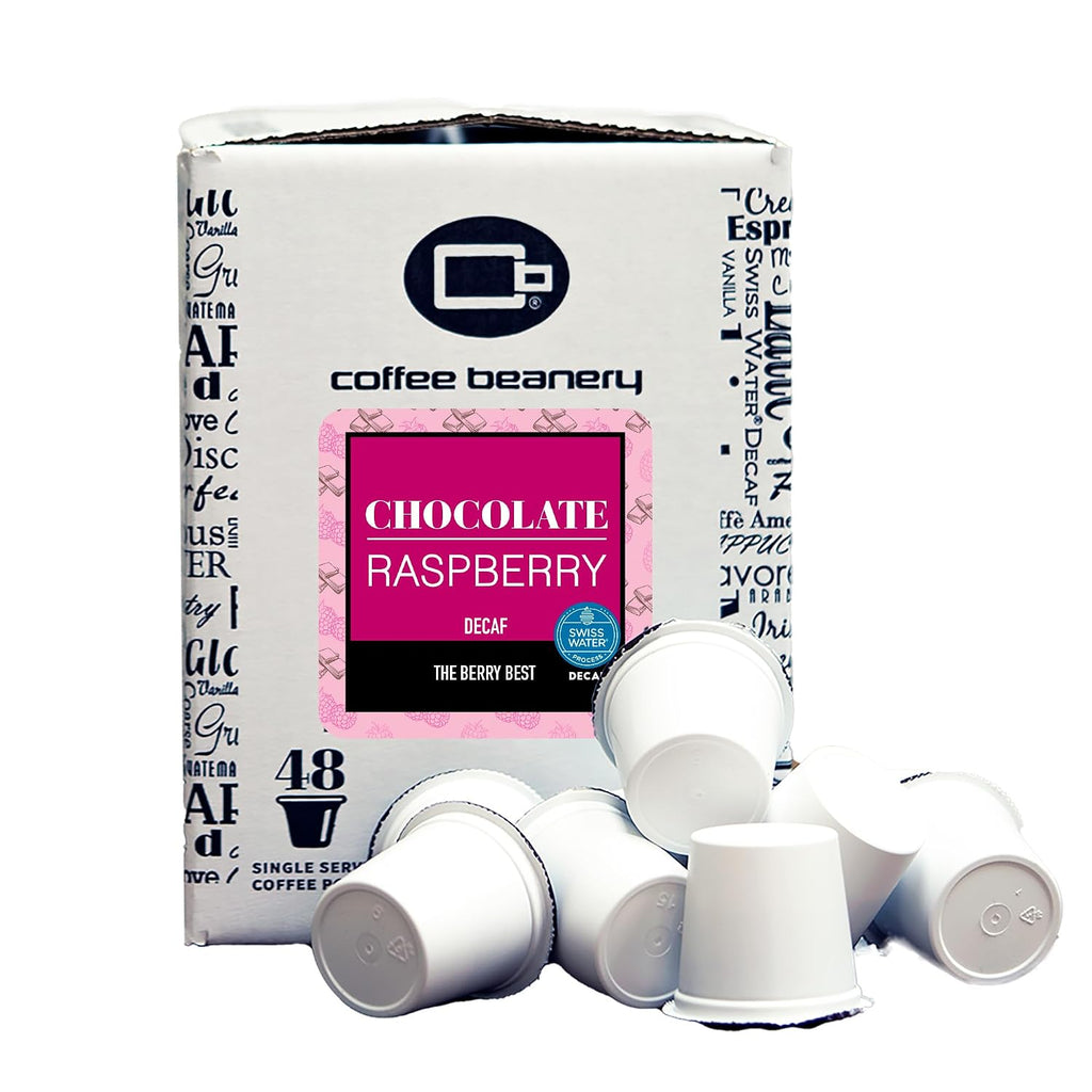 Coffee Beanery Decaf Raspberry Coffee Pods | Bulk 192ct Medium Roast Gourmet Pods