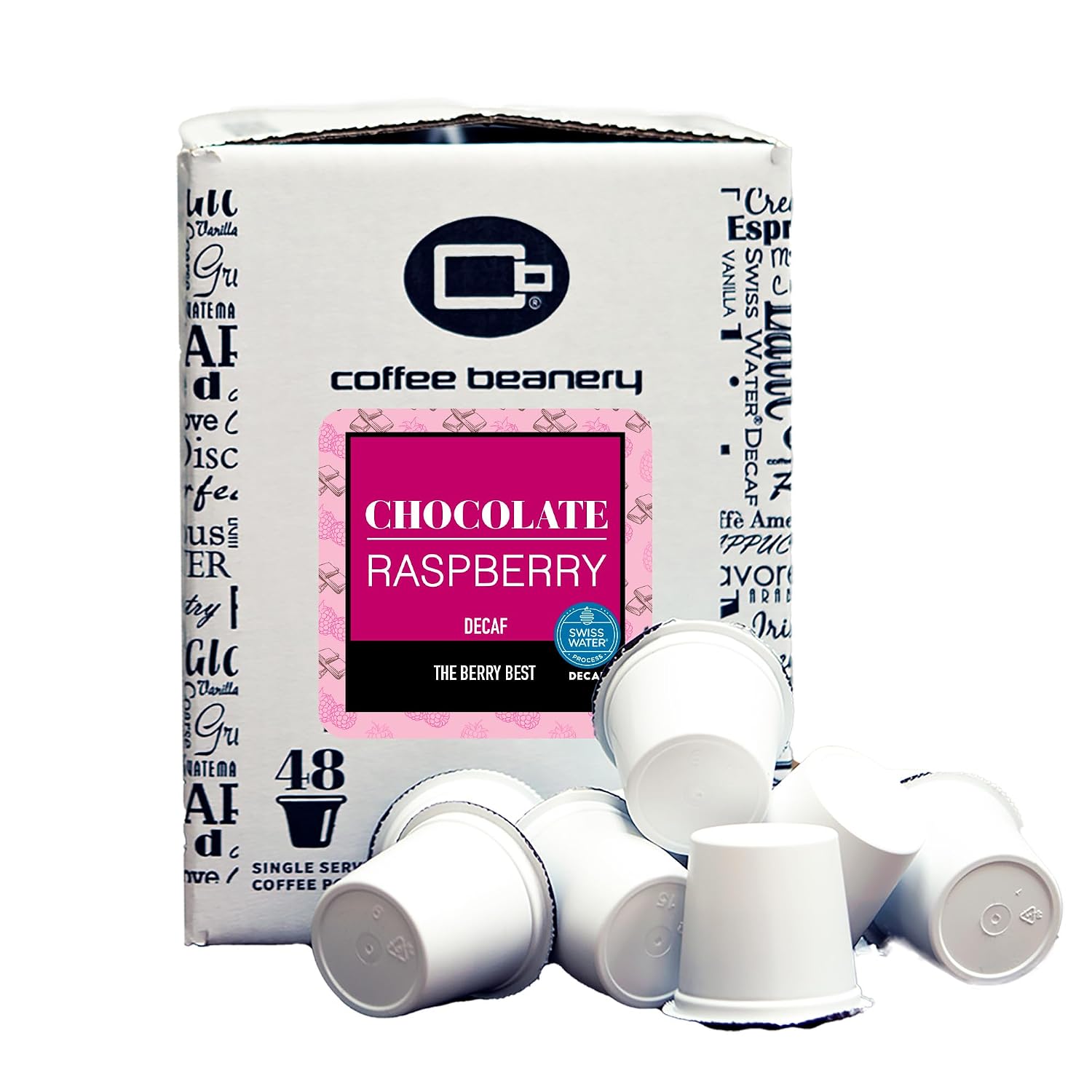 Coffee Beanery Decaf Raspberry Coffee Pods | Bulk 192ct Medium Roast Gourmet Pods