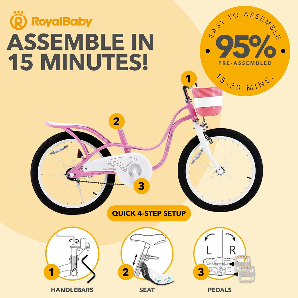 Royalbaby Princess Girls Kids Bike 12 14 16 18 20 Inch Children Bicycle with Basket for Age 3-12 Years