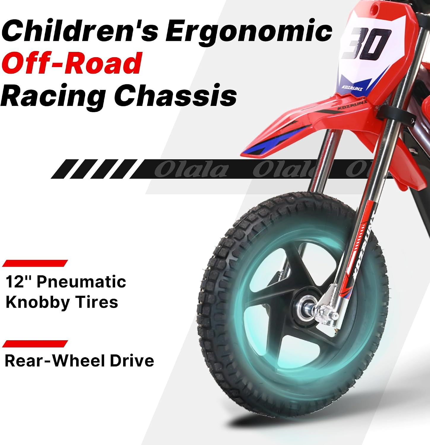 OLALA Electric Dirt Bike for Kids 3-5, 12' Electric Motorcycle with 200W Motor, 2-Speed Safety Mode, Beginner Dirt Bike with Disc Brake, Outdoor Ride On Toy Gift, Red