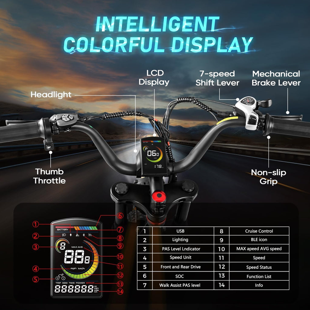 (2025 Upgraded) Eahora Terra Peak 3000W Dual Motor Electric Bike for Adults 48V 20A 30-33MPH 80-120Miles Long Range Adult EBike Dual Hydraulic Brakes Full Suspension Electric Bicycle