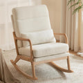 Karl home Nursery Rocking Chair Removable Glider Rocker High Backrest Rocking Armchair Mid-Century Accent Chair with Lumber Pillow for Bedroom, Living Room, Nursery, Creamy-White