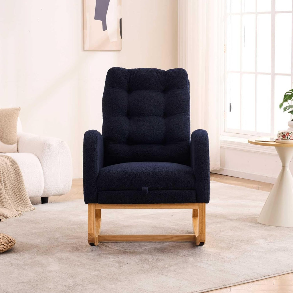 Nursery Rocking Chair with Foot Rest & Side Pocket, 300lbs Capacity, Rocking Chairs with High Backrest, Suitable for Living Room Bedroom, Comfort (Blue)