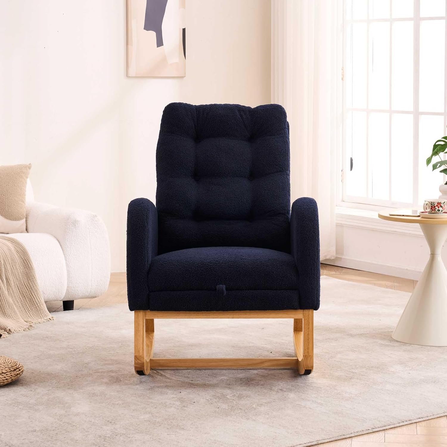 Nursery Rocking Chair with Foot Rest & Side Pocket, 300lbs Capacity, Rocking Chairs with High Backrest, Suitable for Living Room Bedroom, Comfort (Blue)