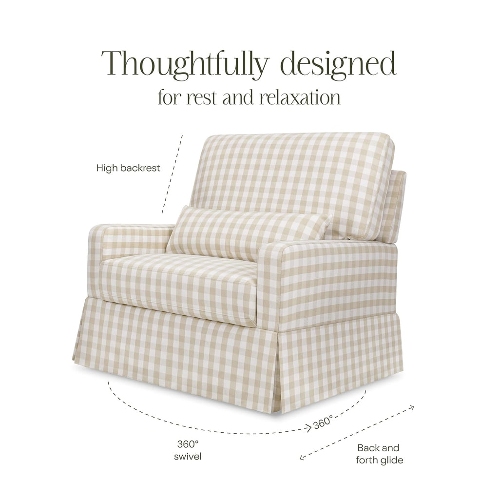 Namesake Crawford Pillowback Chair and a Half Comfort Swivel Glider in Tan Gingham, Greenguard Gold & CertiPUR-US Certified