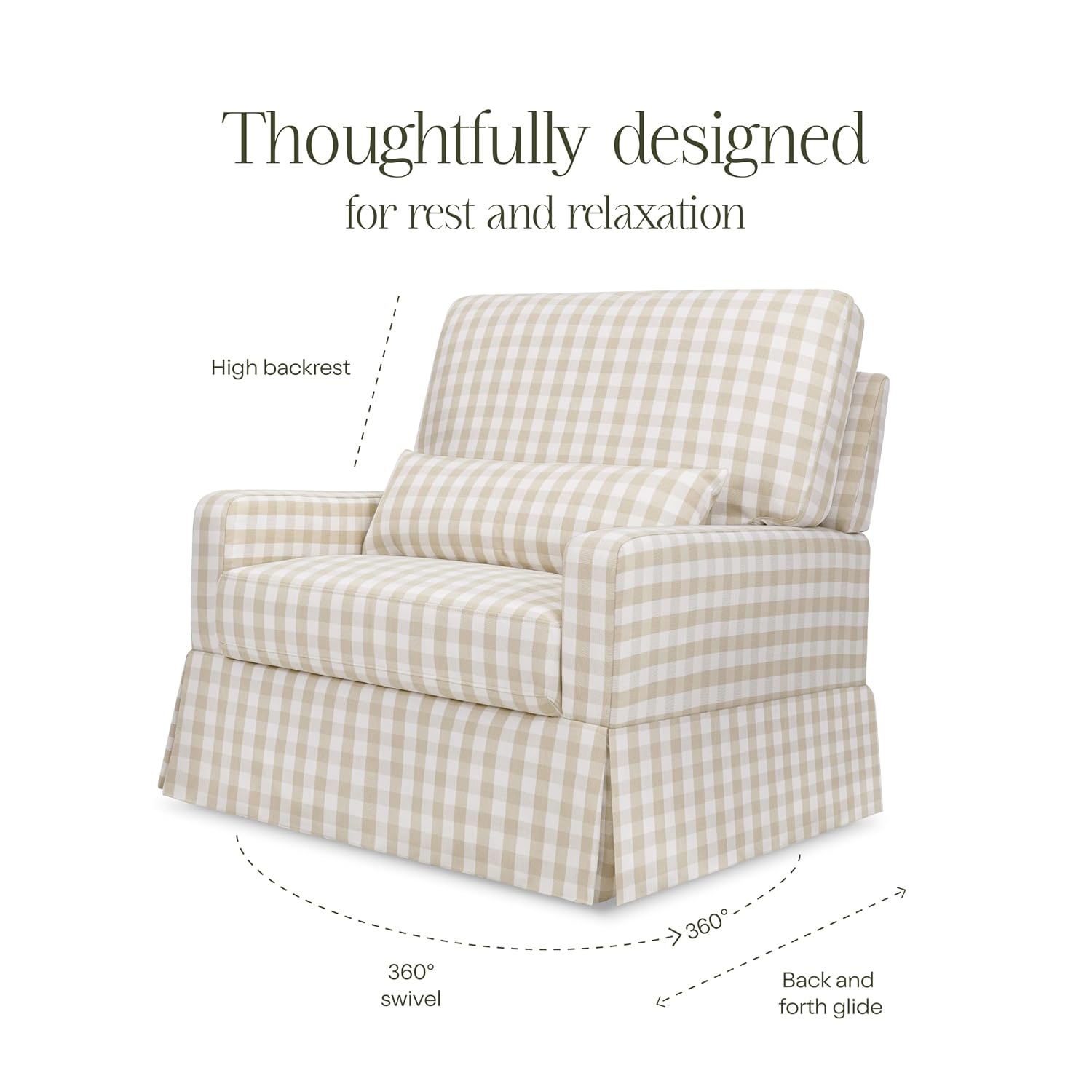 Namesake Crawford Pillowback Chair and a Half Comfort Swivel Glider in Tan Gingham, Greenguard Gold & CertiPUR-US Certified