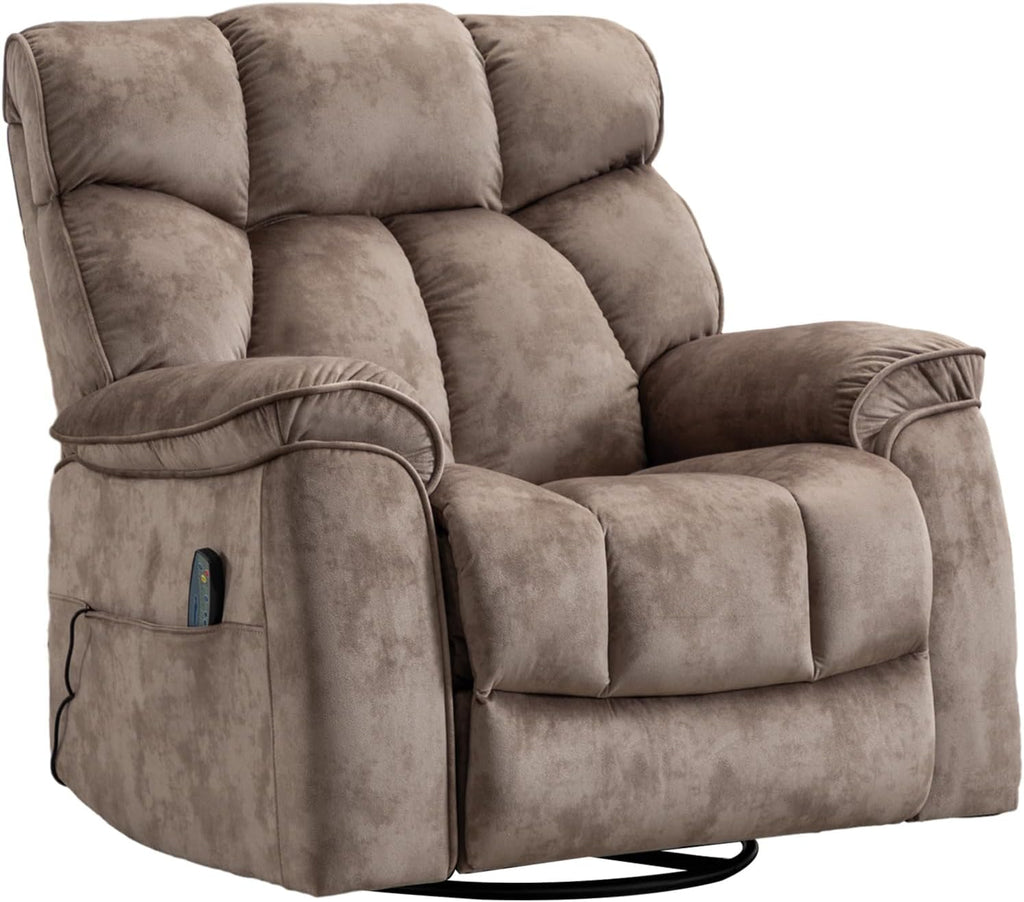 INZOY Oversized Rocker Recliner with Heat and Vibration, Manual Swivel Rocking Recliner Chair with Vibrating Massage, Comfy Padded Overstuffed Soft Fabric Heated Recliner,Camel