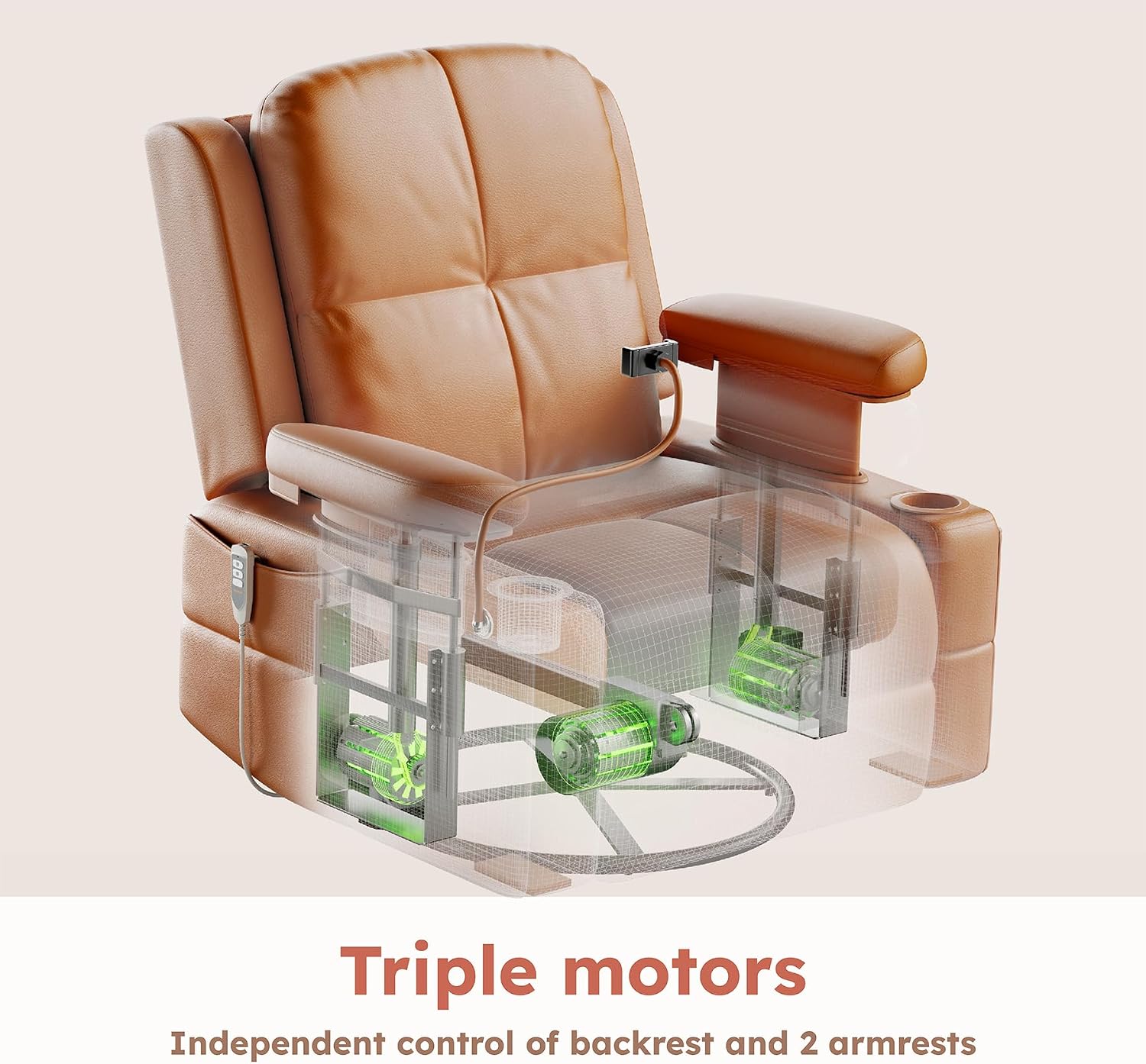 MAMAZING Lullapod Power Nursery Recliner Rocking Chair, Triple Motor Power Recliner with HugAssist Armrest, 270° Swivel Glider and Quiet Rocking Chair Nursery with Dual Charging Port and Storage