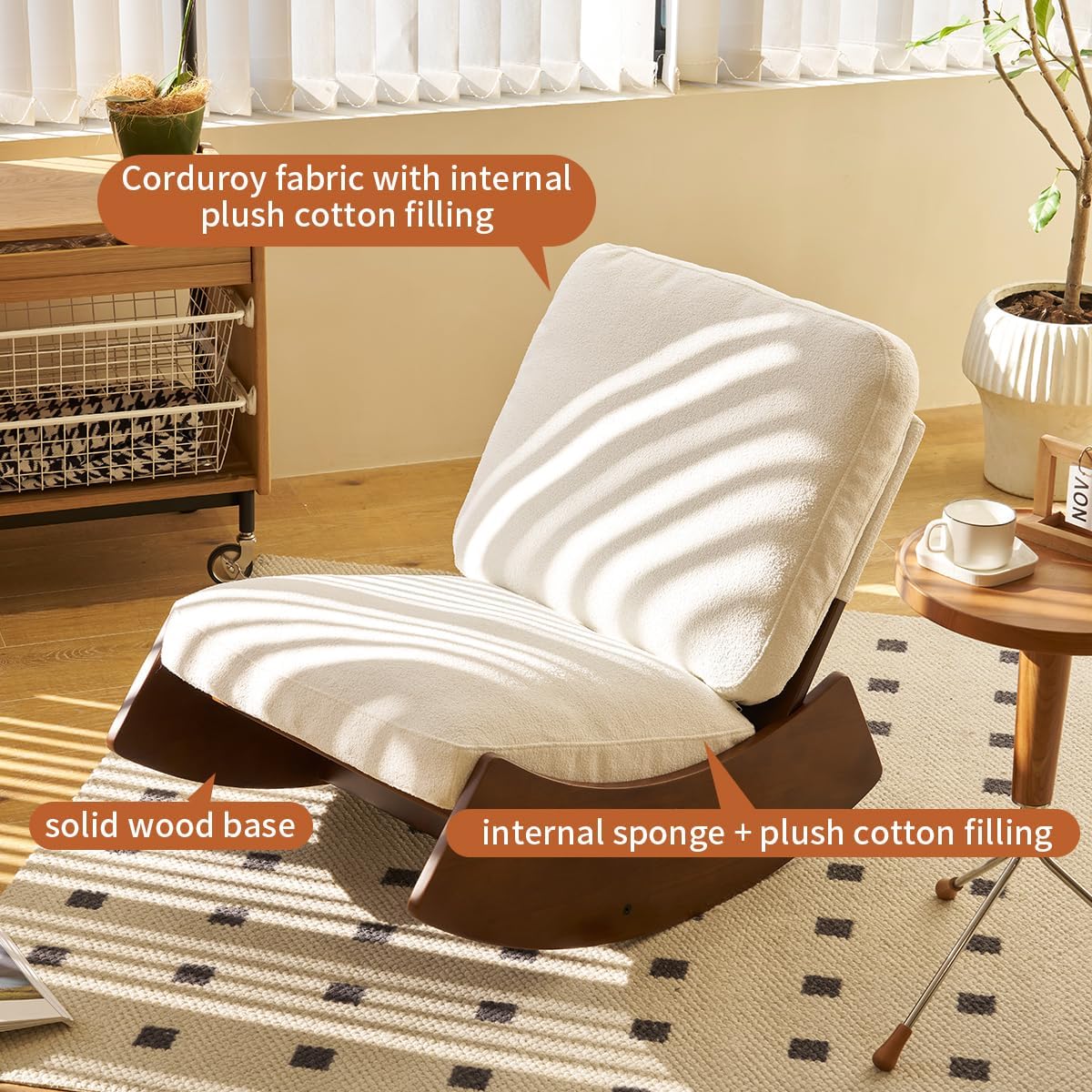 MFFM Comfortable Nursery Glider Rocking Chair, Upholstery Glider Chair, Solid Wood Frame, Perfect for Multiple Settings Accent Reading Chair for Bedroom,Living Room,Babyroom (White-2pcs)