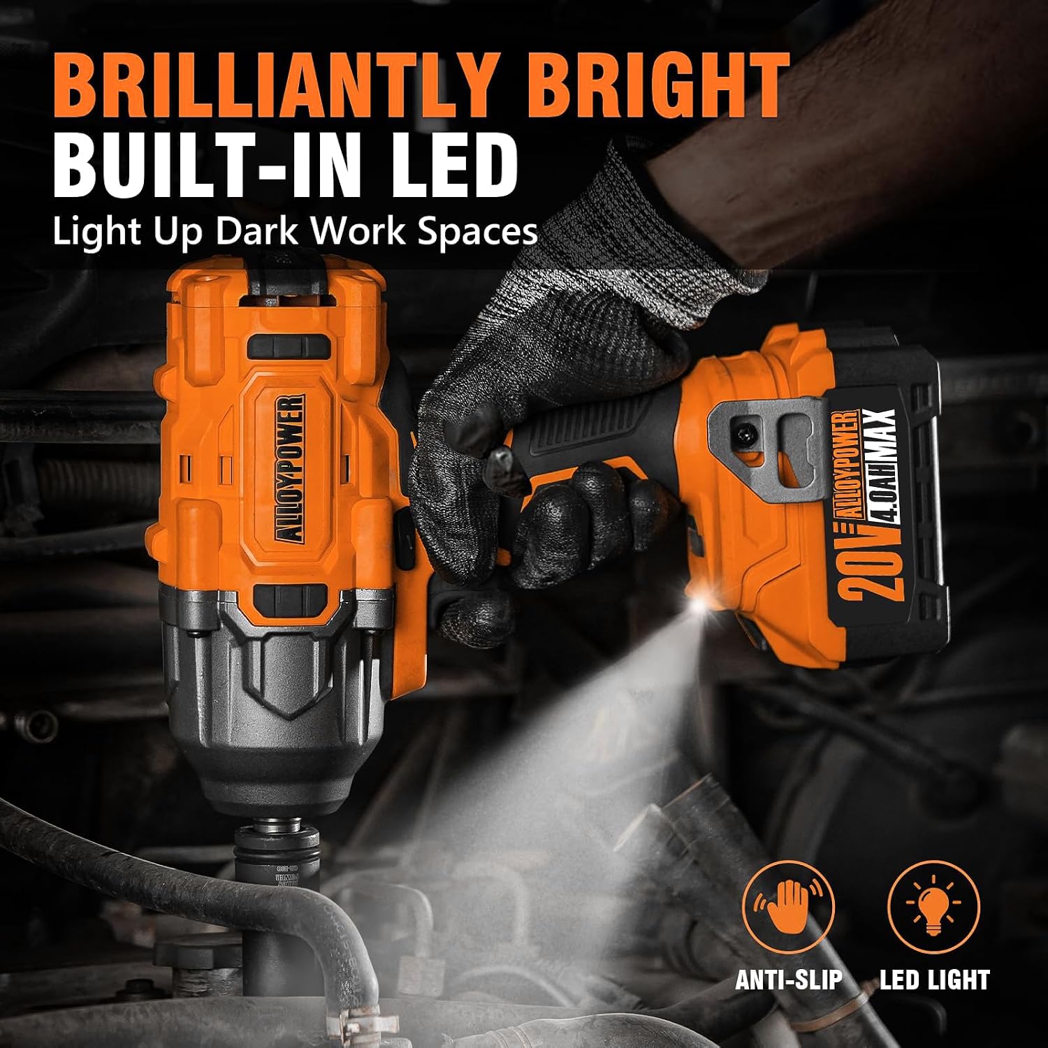 ALLOYPOWER Cordless Brushless Impact Wrench, 1475 ft-lbs (2000N.m), 1/2 High Torque power impact gun, 3-Mode Speed, 2*4000mAh Battery, 3 Sockets, Electric Impact Wrench Set for Car Tire Truck RV Mower