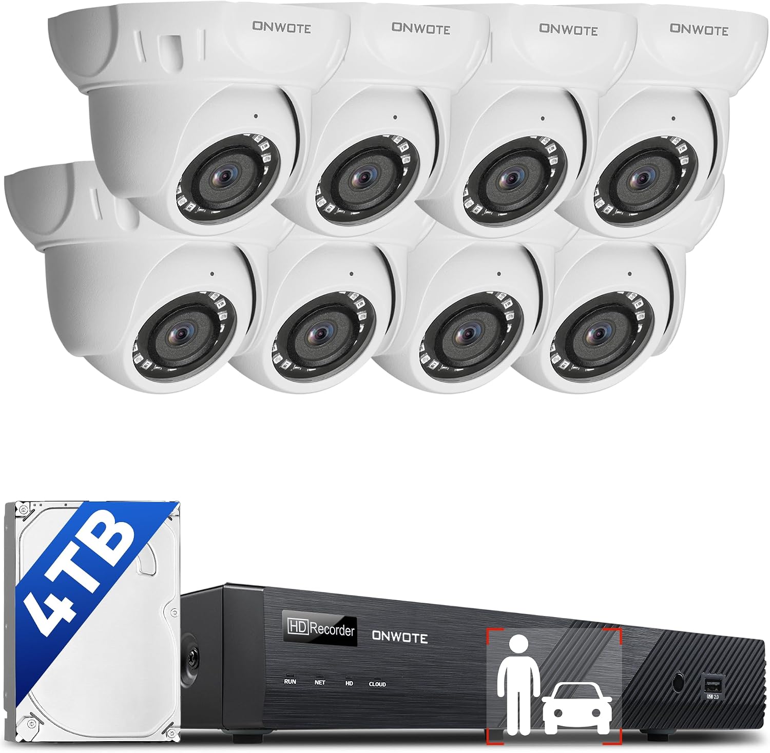 ONWOTE PoE Security Camera System 16 Channel, AcuSearch, 12MP 4K 16CH Commercial NVR 4TB, 8x 5MP 122° IP Cameras Wired, AI Detection, 24/7 Video Audio Recording, Total 480ft Cables, CCTV Home Business