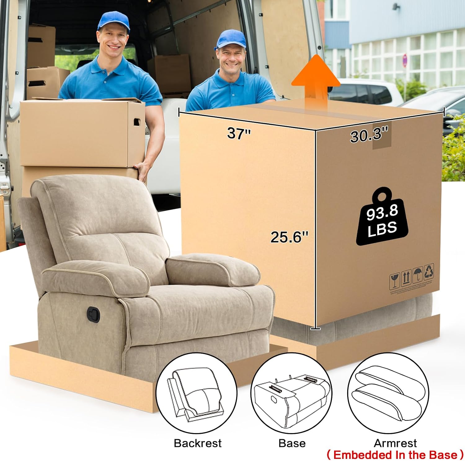 Manual Rocker Recliner Chair for Adults, High Back Glider with Deep Seat, Upholstered Fabric Armchair for Living Room & Nursery, Flaxen