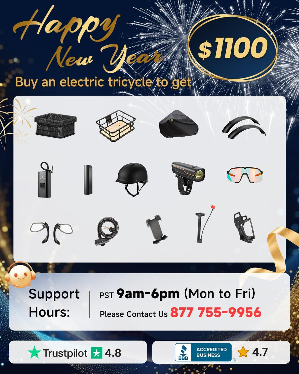 Electric Tricycle for Adults, 20' Fat Tire 3 Wheel Electric Trike with 960W Rear Motor, 25MPH Cargo Tricycle with 2 Basket, Differential for Safety, 48V 648Wh Removable Battery Ebike 55Miles Range