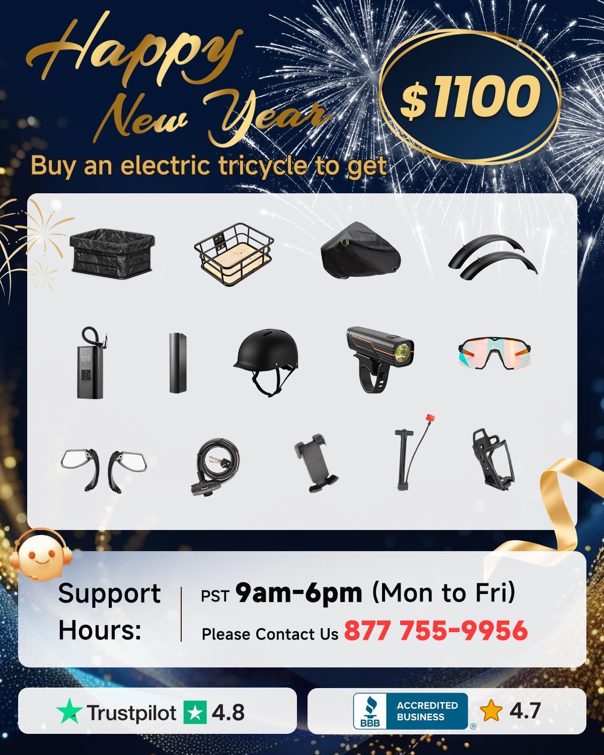 Electric Tricycle for Adults, 20' Fat Tire 3 Wheel Electric Trike with 960W Rear Motor, 25MPH Cargo Tricycle with 2 Basket, Differential for Safety, 48V 648Wh Removable Battery Ebike 55Miles Range