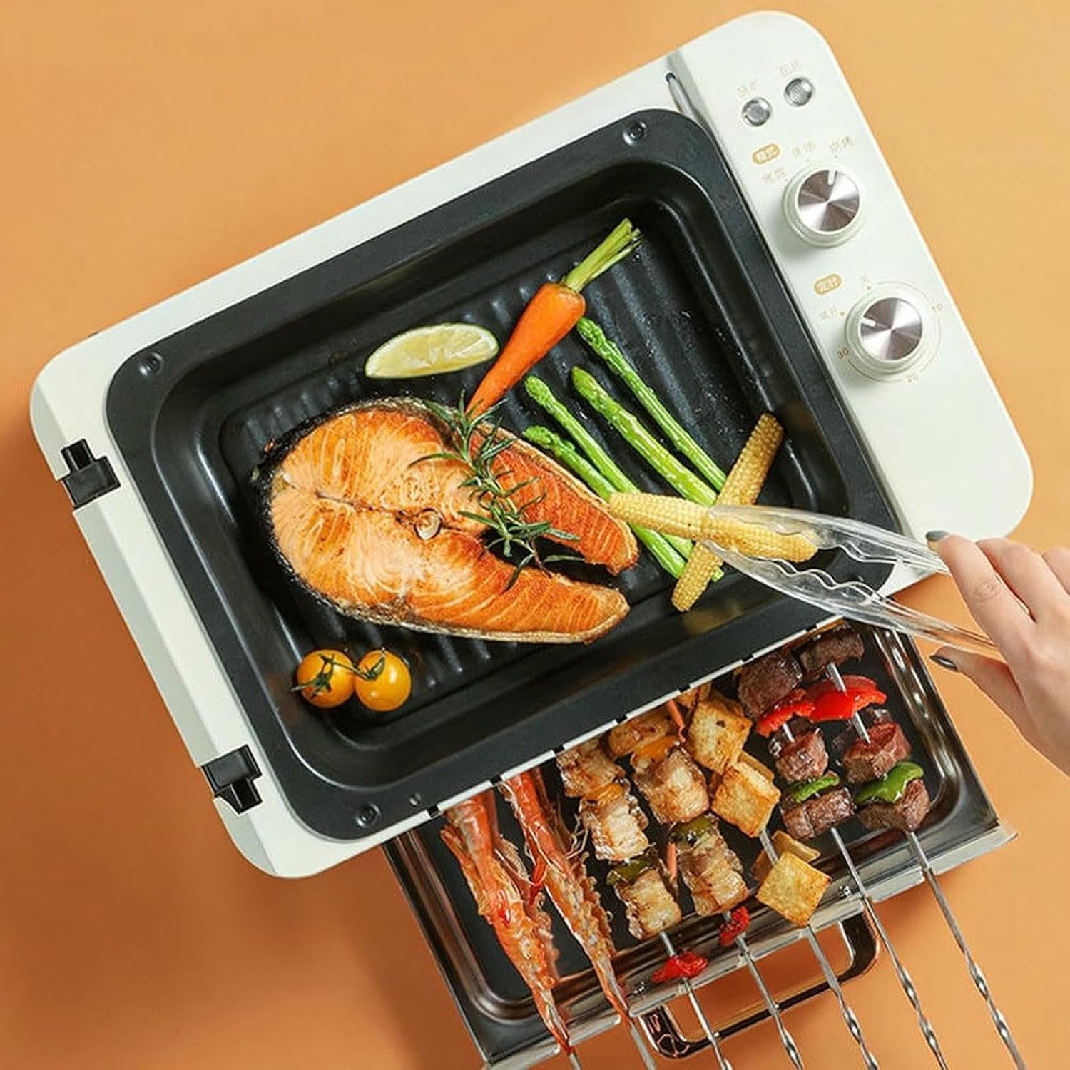 Electric BBQ Kebab Grill Machine - Non-Stick Double Layer Grill Oven for Indoor Outdoor Camping - 360° Rotating Skewers