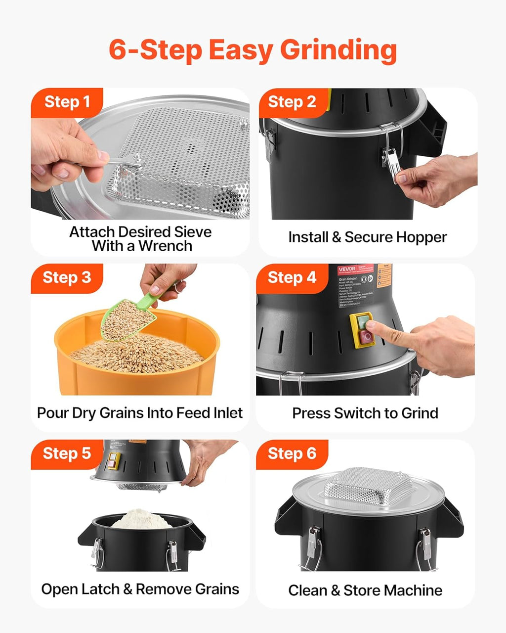 VEVOR Electric Grain Mill Grinder, 600W High Power Commercial Spice Grinder, 6.6 Gal Pulverizer Powder Machine with Galvanized Sharp Blades, for Dry Grains, Spices, Cereals, Coffee, Corn & Pepper