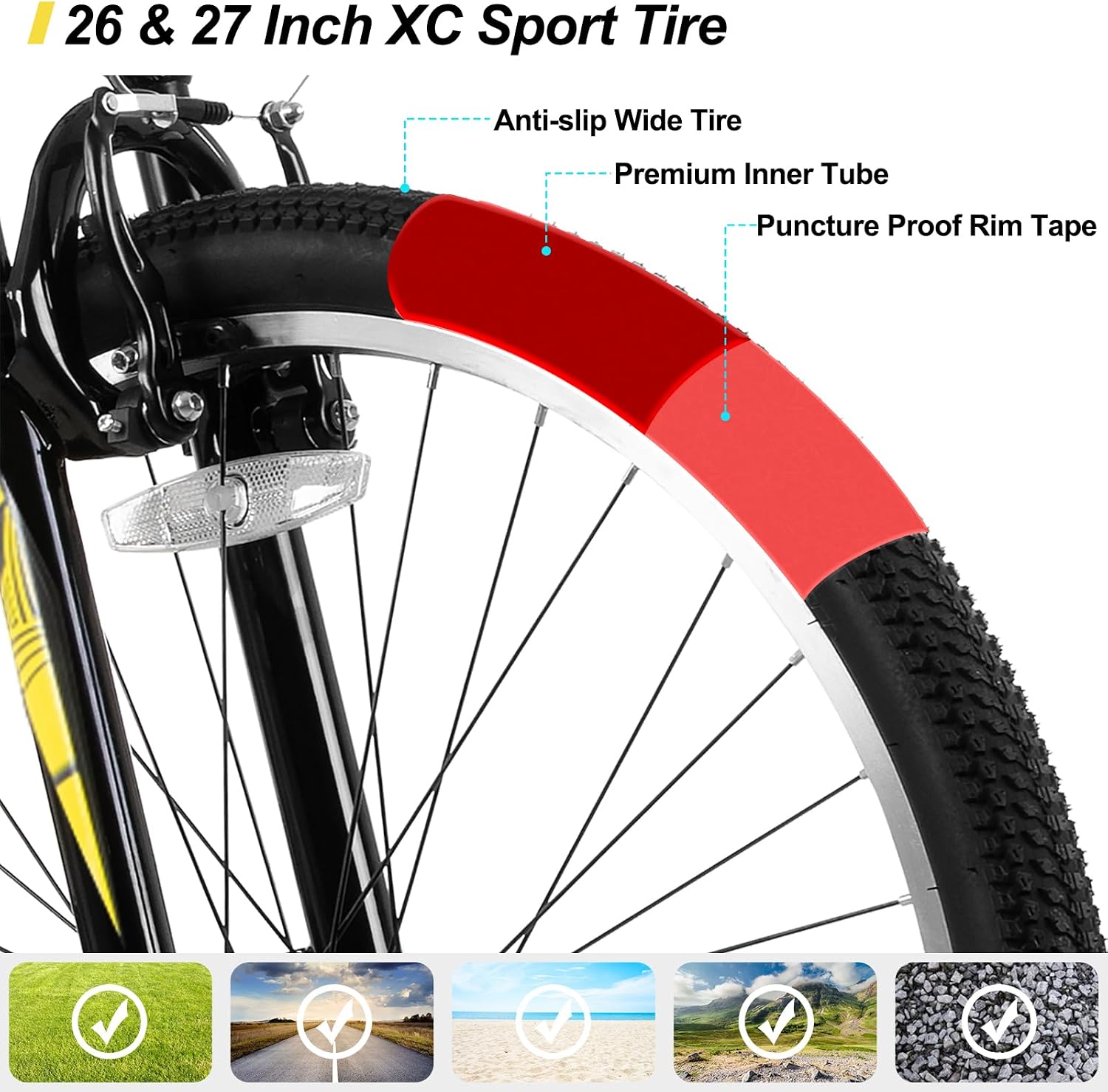 HILAND 26 27.5 29 Inch Mountain Bike, Mens Womens MTB with 21 Speeds, High-Tensile Steel Frame, V Brake, Hardtail Bicycle for Adults