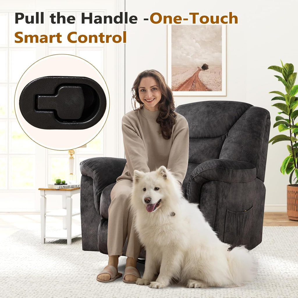 ANJ Rocking Recliner Chair Oversized Swivel Rocker Recliners, Comfy Glider Rocking Chairs for Big Man, Extra Wide Recliners Overstuffed Reclining Chair for Living Room, Grey