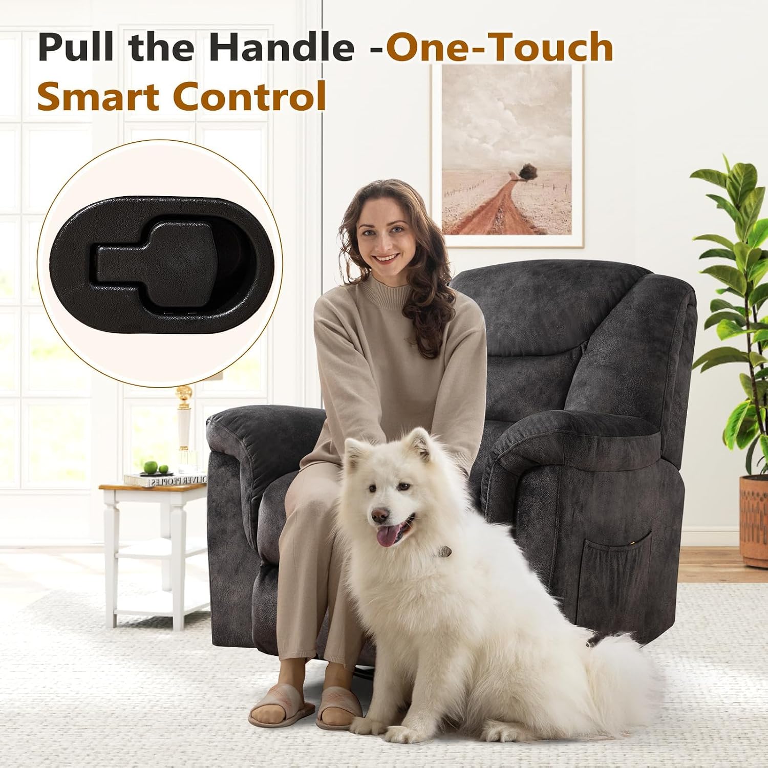ANJ Rocking Recliner Chair Oversized Swivel Rocker Recliners, Comfy Glider Rocking Chairs for Big Man, Extra Wide Recliners Overstuffed Reclining Chair for Living Room, Grey