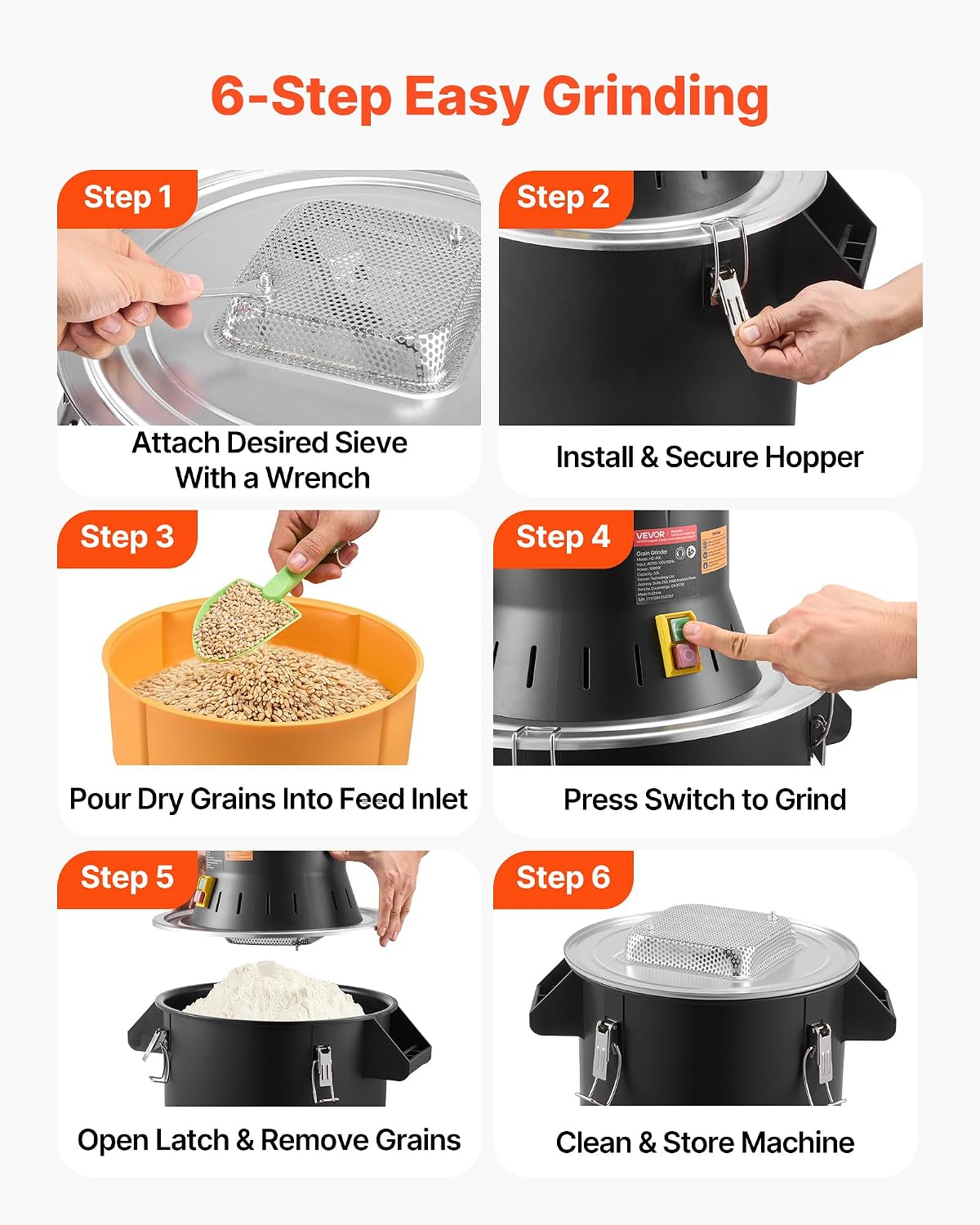 VEVOR Electric Grain Mill Grinder, 600W High Power Commercial Spice Grinder, 60L Pulverizer Powder Machine with Galvanized Sharp Blades, for Dry Grains, Spices, Cereals, Coffee, Corn & Pepper
