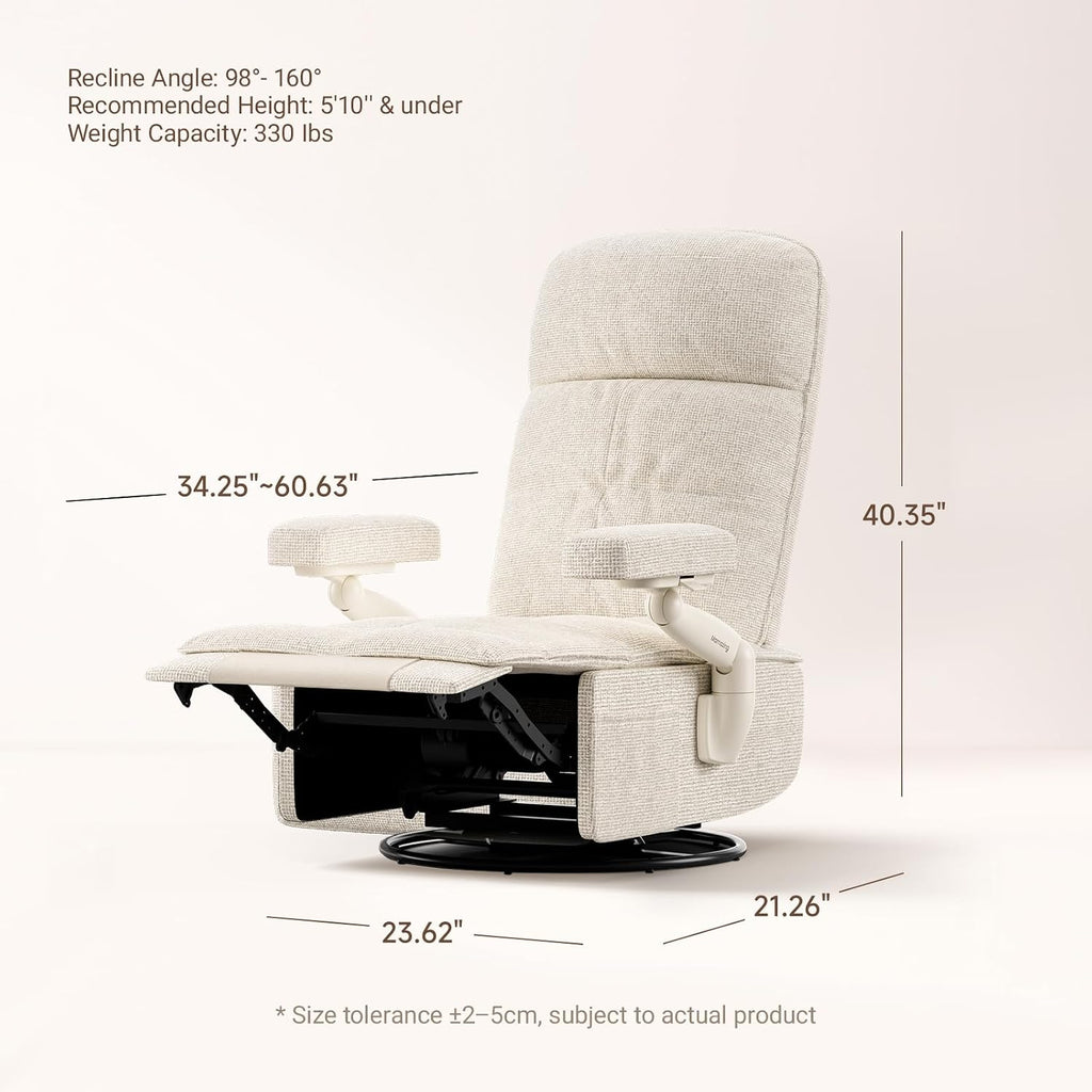 MAMAZING Lullacloud Swivel Rocker Recliner Chair for Adults with Adjustable Armrests & Headrest, Glider Rocking Chair Indoor with Removable Cover, Reading Chair with a Cushion for Living Room Bedroom