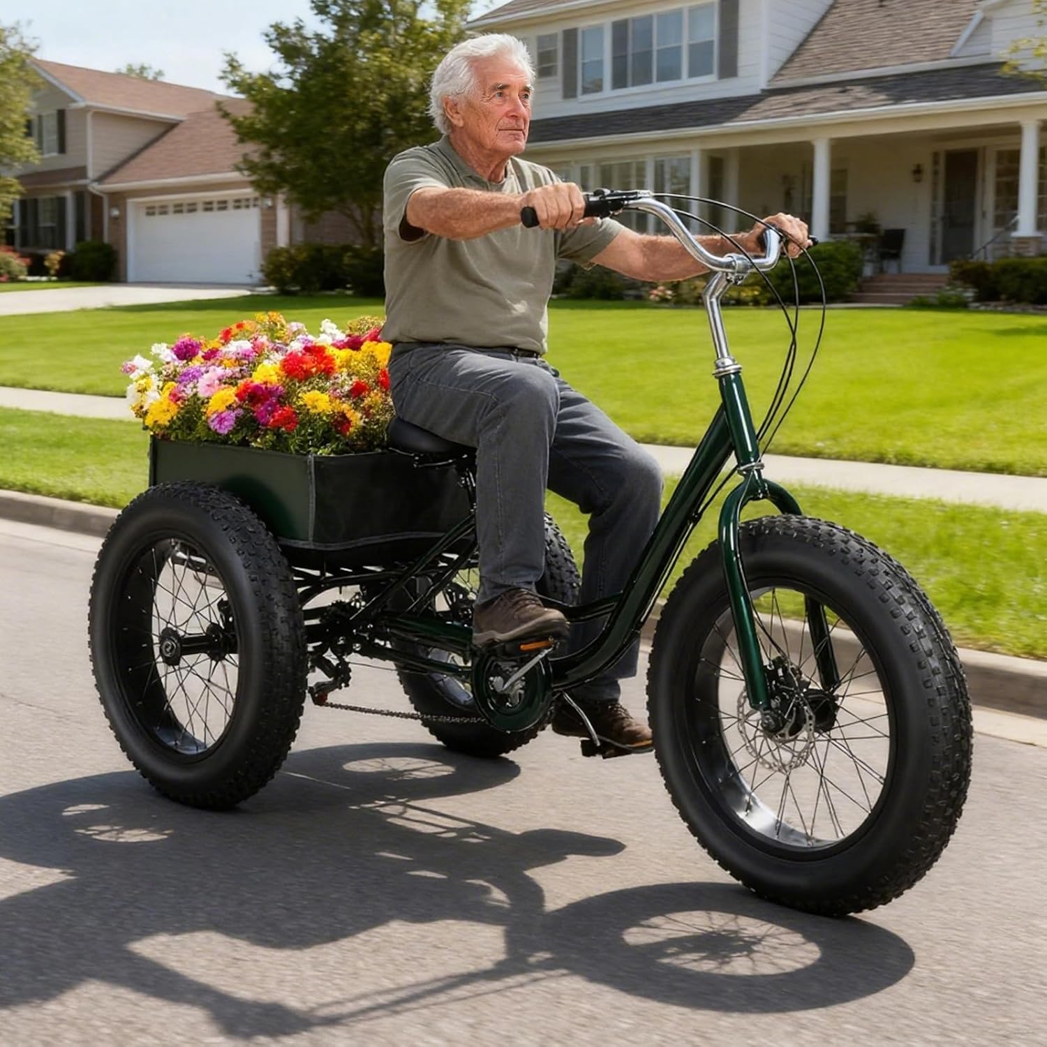 Tricycle for Adults, 20 Inch Fat Tire Trike for Adults, 7-Speed Adult Tricycle 20x4 Fat Tire Trike with Dual Disc Brakes & Rear Basket, 450lbs Capacity Cruiser 3 Wheel Bikes